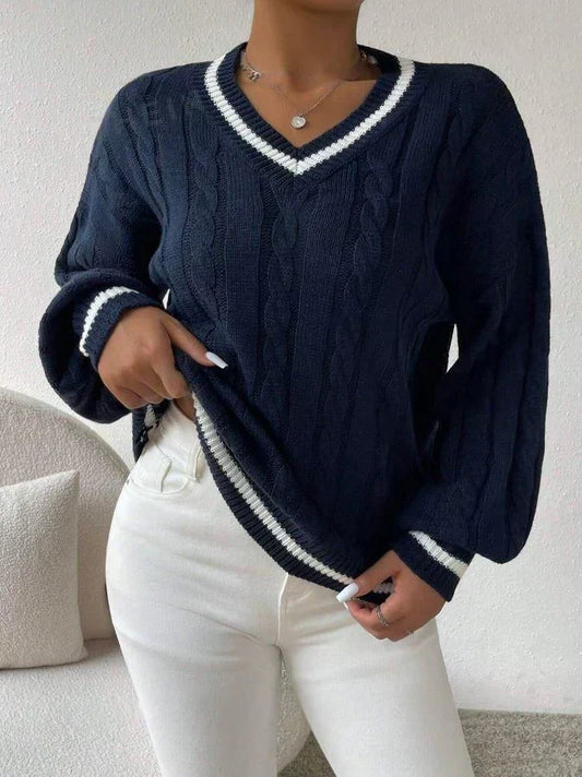 Elegant Women's Knit Sweater with Drop Shoulders
